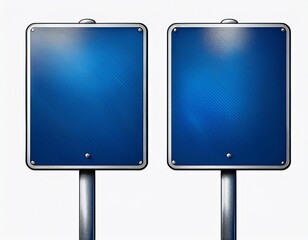 Two Blank Blue Signboards: Customizable Templates for Information and Directions on Posts, Ready for Your Message or Design