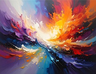Vivid abstract artwork with a burst of color and expressive brushstrokes