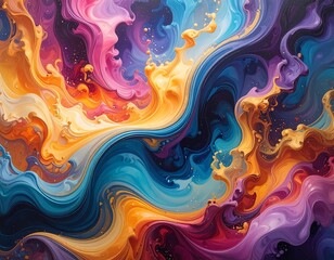 Vivid abstract art piece, swirling, vibrant colors blended together