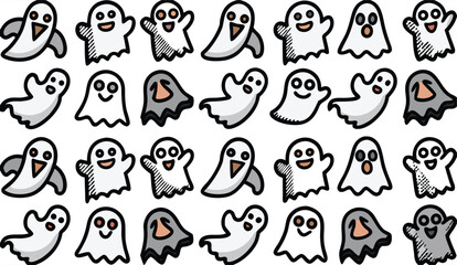Fototapeta premium Cute Halloween Ghost Wall Decals: Adorable Spirits for Kids' Rooms, Parties, and Spooky Decor - Perfect Vinyl Stickers for Nursery, Bedroom, and Festive Home Themes
