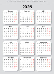 GERMAN calendar for year 2026. Modern illustration for Germany