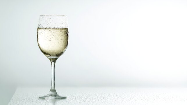 stemware. Elegant white wine glass placed simply on a clean table, capturing refined sophistication. bar promotions, beverage menus, designed for food & beverage menus and cafe branding.
