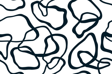 Vector seamless pattern of an abstract texture with monochrome wavy rings. Creative black and white background with circular stripes. Decorative design, optical illusion.
