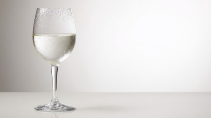 stemware. Elegant white wine glass placed simply on a clean table, capturing refined sophistication. bar promotions, beverage menus, designed for food & beverage menus and cafe branding.
