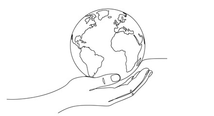 Continuous line drawing of earth globe in hand for world environment day vector illustration and design element