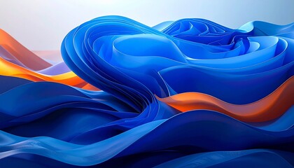 Dynamic abstract waves of blue and orange ribbons create a mesmerizing visual experience