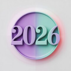 3D Render of the Number 2026 Presented in Pastel Purple and Mint Green with Soft Gradient Design