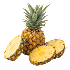 Fresh Pineapples with Slices on White Background