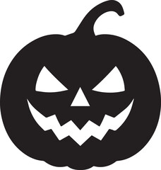 A black silhouette of a Halloween pumpkin with a carved face on a white isolated background design