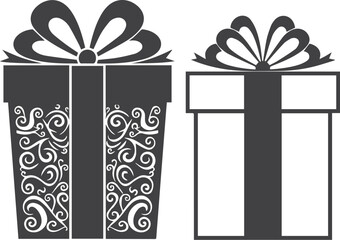 Two stylized gift boxes with decorative ribbons and bows on a white background