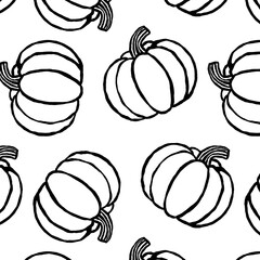 seamless pumpkin pattern - hand-drawn vegetables doodle style 