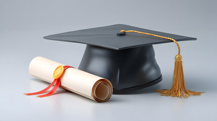 Graduation Cap and Diploma: Celebrating Academic Achievement and University Degree Milestones at the Graduation Ceremony with Scholastic Pride and The Success Symbol of the Commencement Day