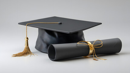 Graduation Cap and Diploma Scroll: Celebrating Academic Achievements and Higher Education Milestones with Scholarly Recognition and Professional Qualification.