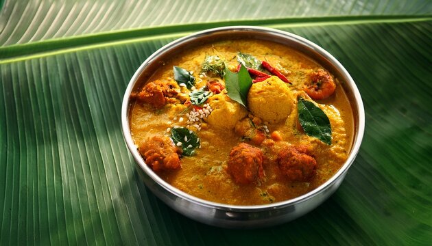 Traditionelles Sudindisches Gericht Auf Bananenblattern N Authentische Indische Kuche Fur Kulinarische Enthusiasten