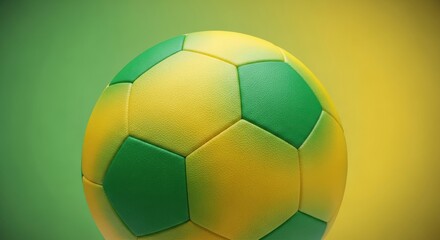 Close-up of a green and yellow soccer ball with a smooth surface on a gradient background, symbolizing sports, energy, and teamwork. Ideal for concepts related to football, recreation