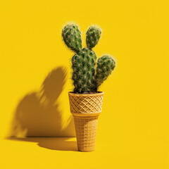 Green Potted Cactus Plant with White Flowers on Isolated Background - Succulent