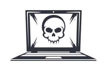 Skeletal digital threat Skull appears on laptop screen amidst disruption