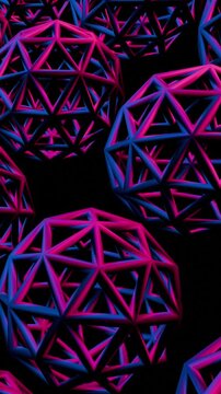 3d animation of wiremesh purple sphere metal.Captivating green patterns emerge as dynamic light transforms the visual space in an intricate digital display