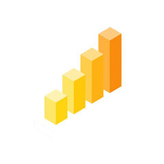 Vector illustration of a rising 3D bar chart in an isometric perspective, symbolizing business growth, financial statistics, and data analysis