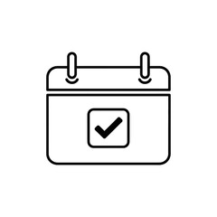 Event confirmation and successful scheduling symbol with a checkmark on a calendar date, representing a completed task or saved date