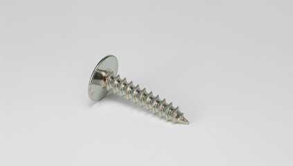 Close-up of a single silver screw on a white background, isolated