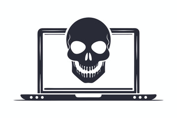 Silhouette laptop shows a skull with lightning emitting, suggesting a serious cyber security threat
