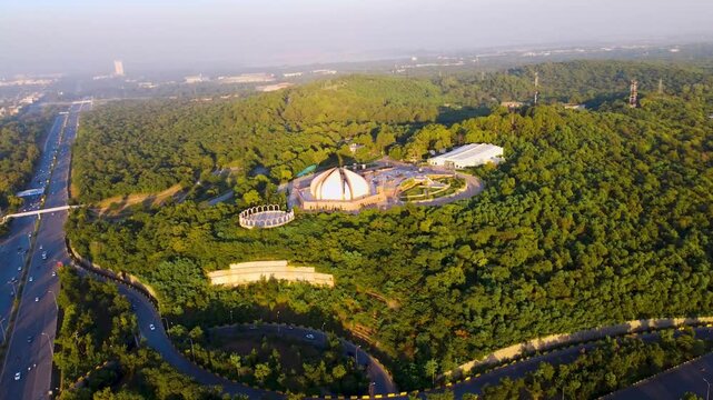 Aerial View of the Pakistan Monument and Museum Complex in a Lush Green Park, Islamabad