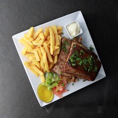 Grilled Lamb with French Fries — Traditional Middle Eastern Style Meat Platter Served Fresh