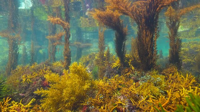 Algae in the Atlantic ocean, underwater seascape, natural scene, Spain, Galicia