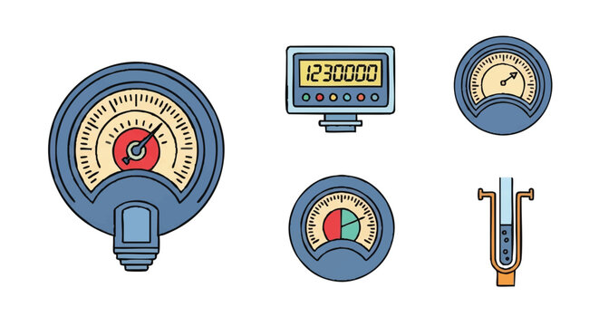 set of barometer outline icons vector full color