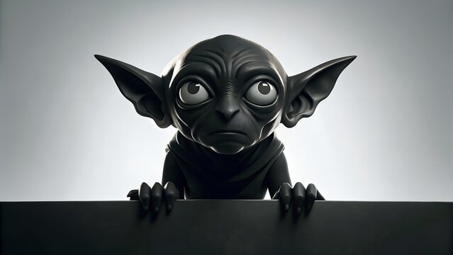 Stylized Black and White Rendering of a Dark Goblin Creature Peering Over Edge