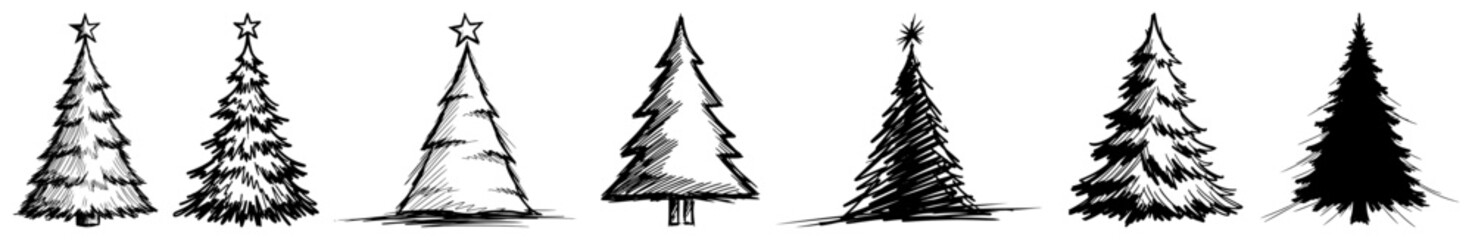 Set of Hand Drawn Christmas Trees