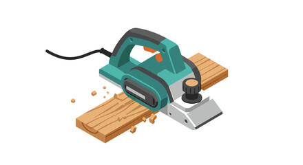 Fototapeta premium Isometric electric planer tool with wooden plank and shavings