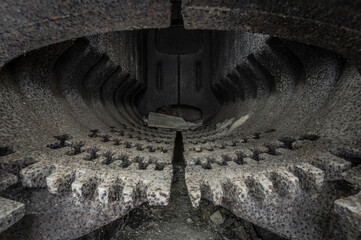 Demolished heating furnace in a abandoned building.