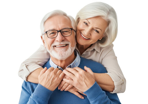 Joyful senior couple embracing affectionately capturing cherished moments of love and connection transparent background