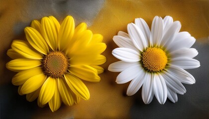 Obraz premium Twin Charming Daisies In Bright Yellow And White On Textured Background