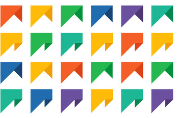 flat minimal corner ribbons 30 folded tags solid flat colors sharp geometric shapes clean vector style.