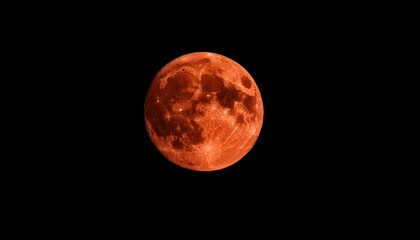 Red Moon Real Full Blood Moon On Black Sky Dark Background Selective Focus
