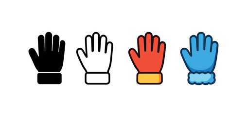 Fototapeta premium Vector icon insulated gloves winter same pose same proportions four styles black solid glyph outline minimal flat multicolor filled cartoon flat shaded.