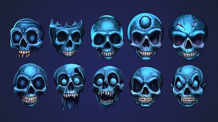 head, face, halloween, skull, illustration,