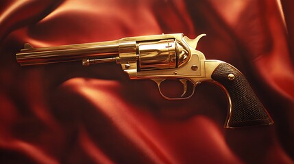 Vintage revolver pistol and bullets on a white metal table an old steel weapon object for retro equipment