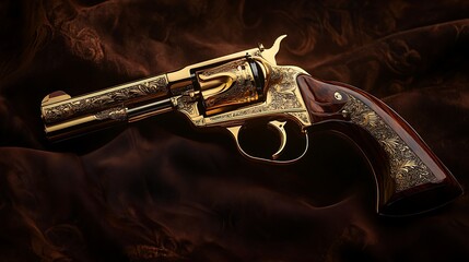 Vintage revolver pistol and bullets on a white metal table an old steel weapon object for retro equipment