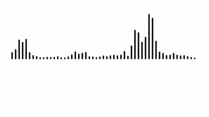 Black sound wave graphic on white background with varying bar heights audio equalizer