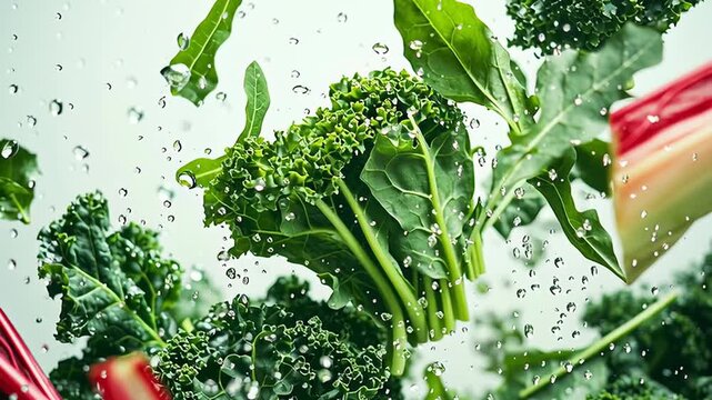 Fresh organic kale with water droplets - vibrant green background for healthy living concept