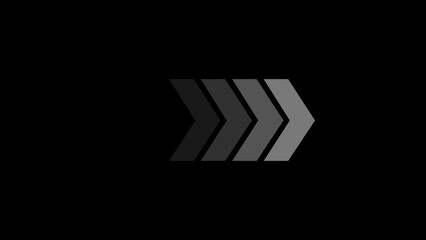 Four overlapping gray chevron arrows pointing right on a black background forward direction