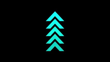 Four stacked teal chevron arrows pointing upwards on a black background direction