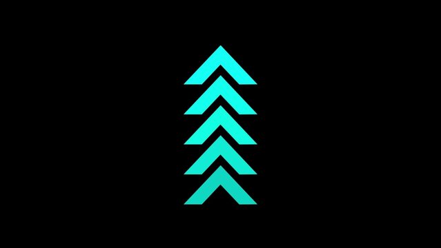 Four stacked teal chevron arrows pointing upwards on a black background direction