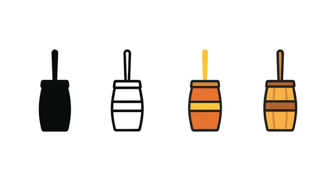 Vector icon butter churn thanksgiving same pose same proportions four styles black solid glyph outline minimal flat multicolor filled cartoon flat shaded.