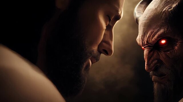 Conflict between Jesus and the devil captures the struggle between good and evil in deep emotional confrontation