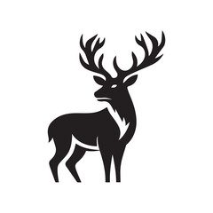 Monochrome Black Silhouette of a Majestic Stag or Elk with Large Antlers